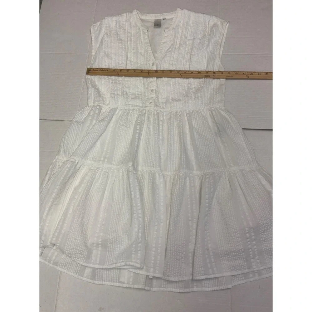 Y.A.S Seersucker Tiered Mini Dress Womens M White Pintuck Sleeveless‎ Summer